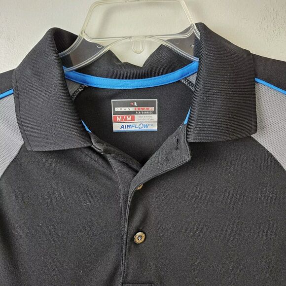 Grand Slam Performance Mens M Polo Shirt Short Sleeve Black Gray Blue Colorblock - Picture 4 of 9